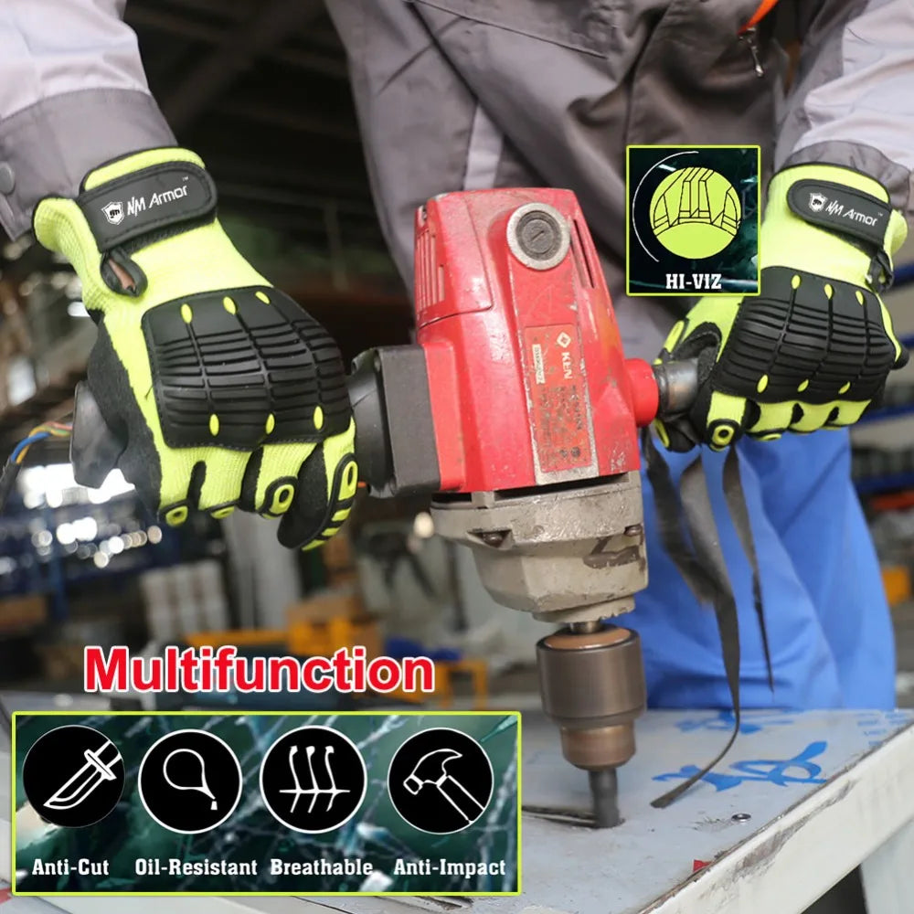 Cut Resistant Safety Work Gloves Anti Vibration Anti Impact Oil-proof Protective With Nitrile Dipped Palm