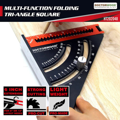 Speed Square with Folding Ruler and Marking Gauge Scriber