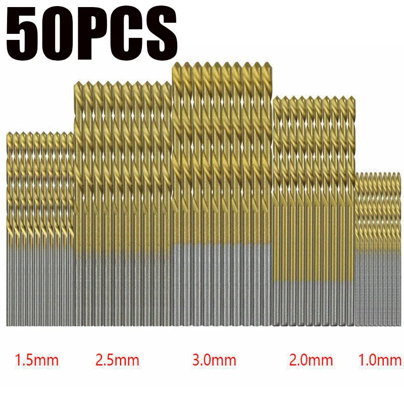 50Pc Titanium Coated Drill Bits HSS