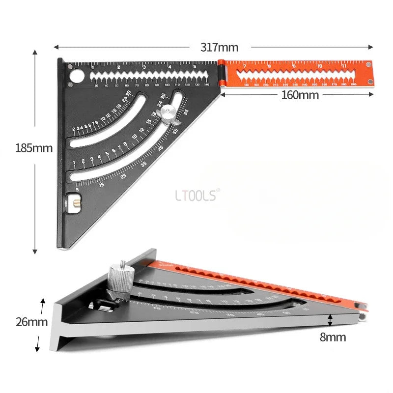 Speed Square with Folding Ruler and Marking Gauge Scriber